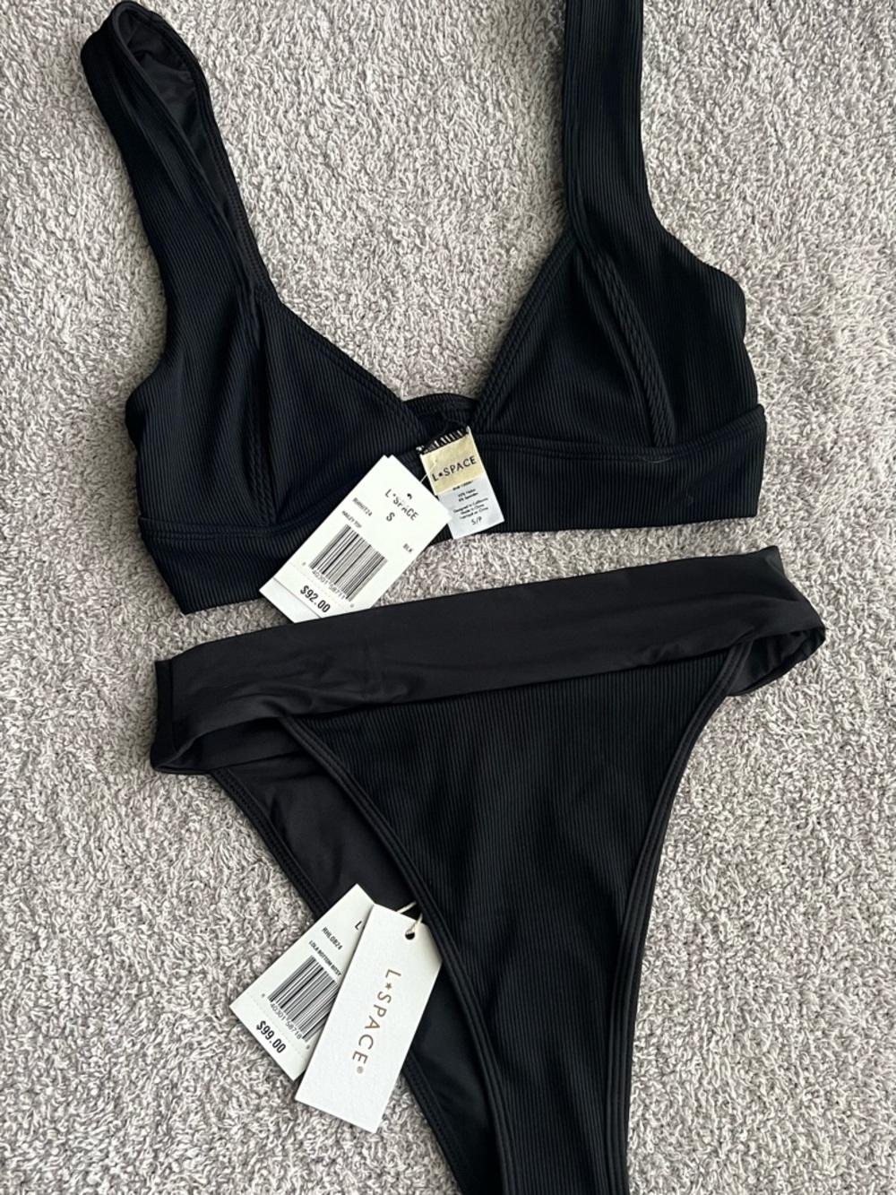 L*SPACE NWT Black SM Hailey Bikini Top and Lola Bitsy High Waisted Bikini Bottom